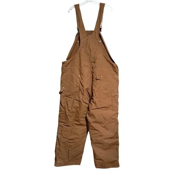 Carhartt Mens Brown Insulated Duck Bib Overalls Size 50 X 30 With Red Quilted Li - Picture 10 of 13